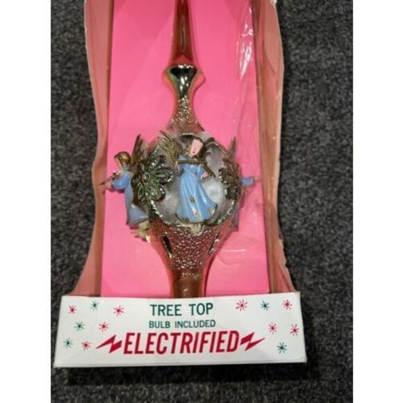 Vintage Glass Tree Topper- JewelBrite -Electrified New In Box Decor Angel Gold - Picture 5 of 9